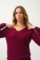 Pull Col V Grasmoor - Bordeaux - 100% Cachemire 2 Fils - Femme