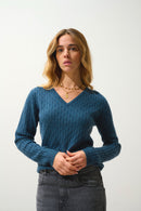 Pull Col V Grasmoor - Vert Canard Chiné - 100% Cachemire 2 Fils - Femme