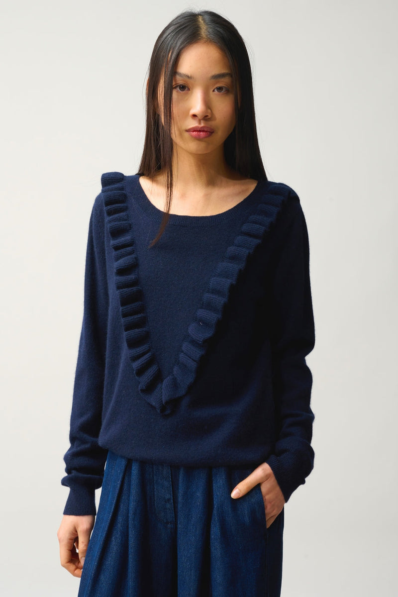 Pull Col Rond Volants Devant - Knott - Navy