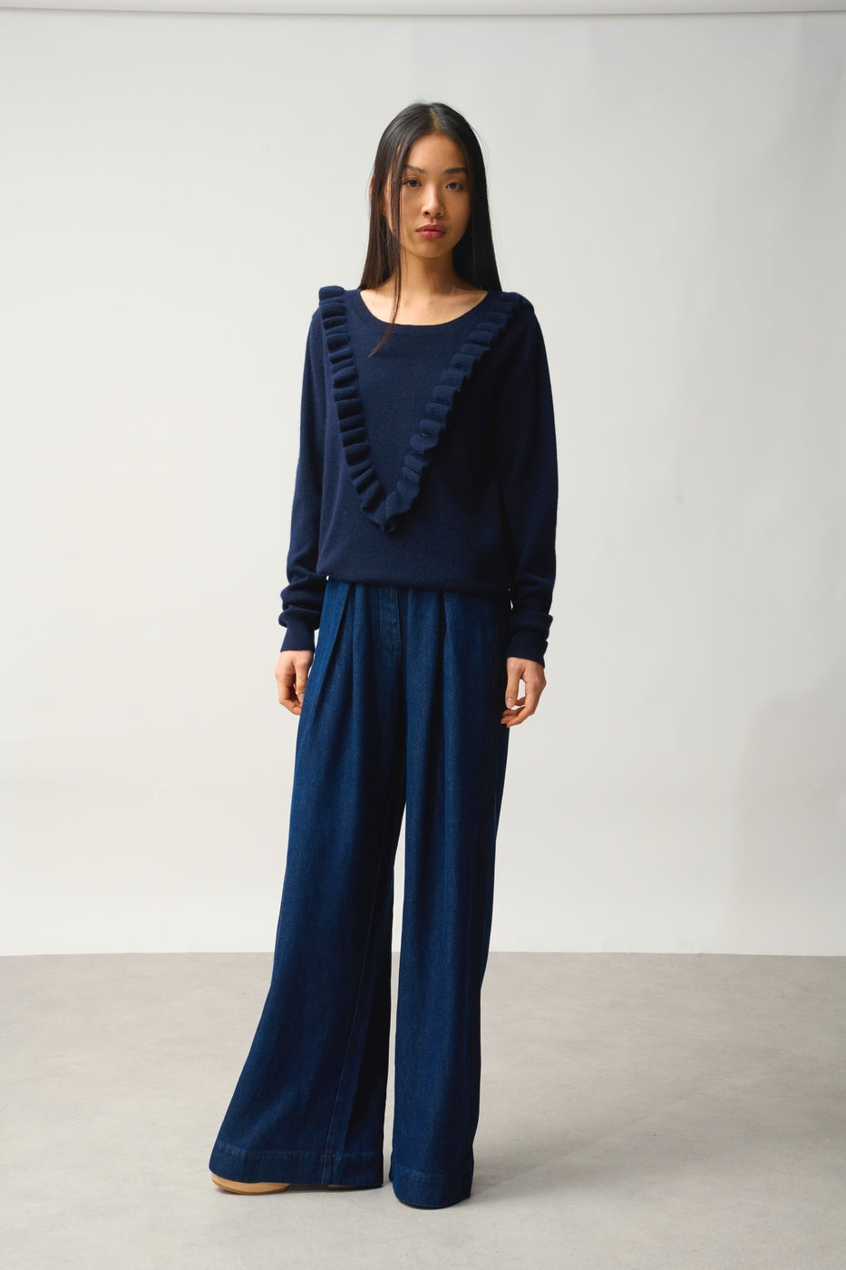Pull Col Rond Volants Devant - Knott - Navy