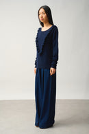 Pull Col Rond Volants Devant - Knott - Navy