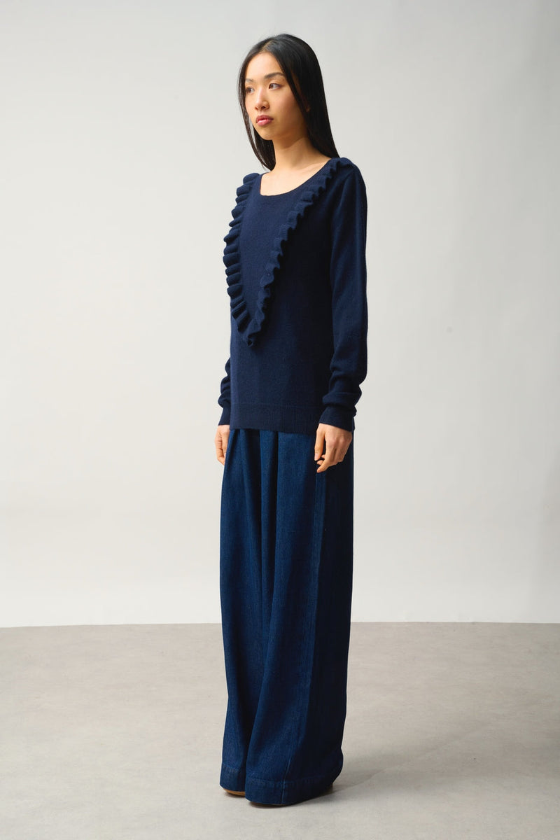 Pull Col Rond Volants Devant - Knott - Navy