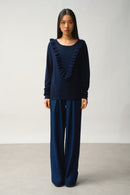 Pull Col Rond Volants Devant - Knott - Navy