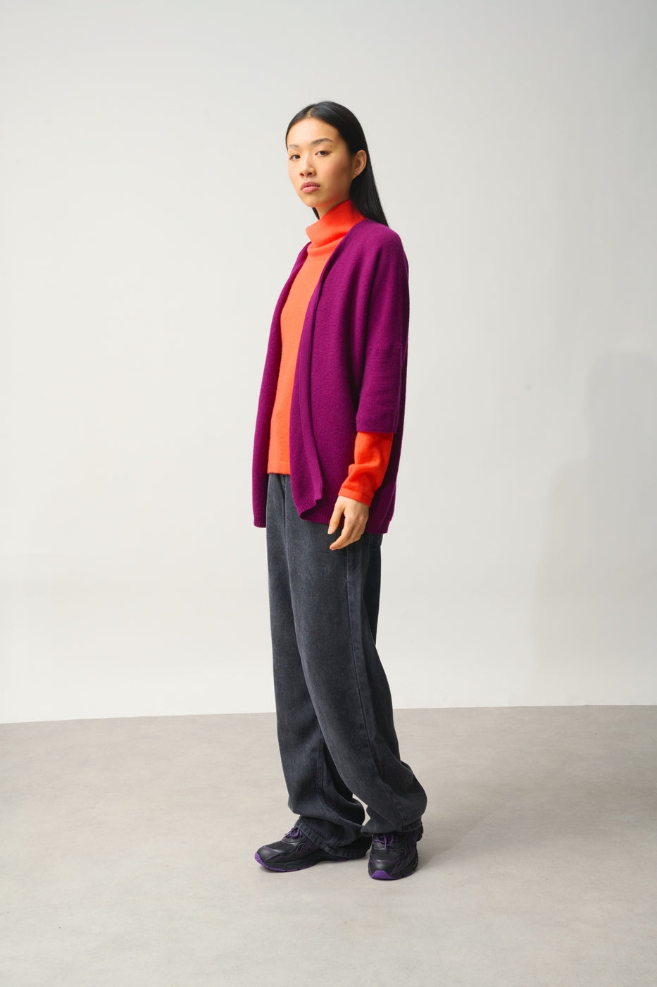 Open V-Neck 3_4-Sleeve Cardigan - Mendip - Purple