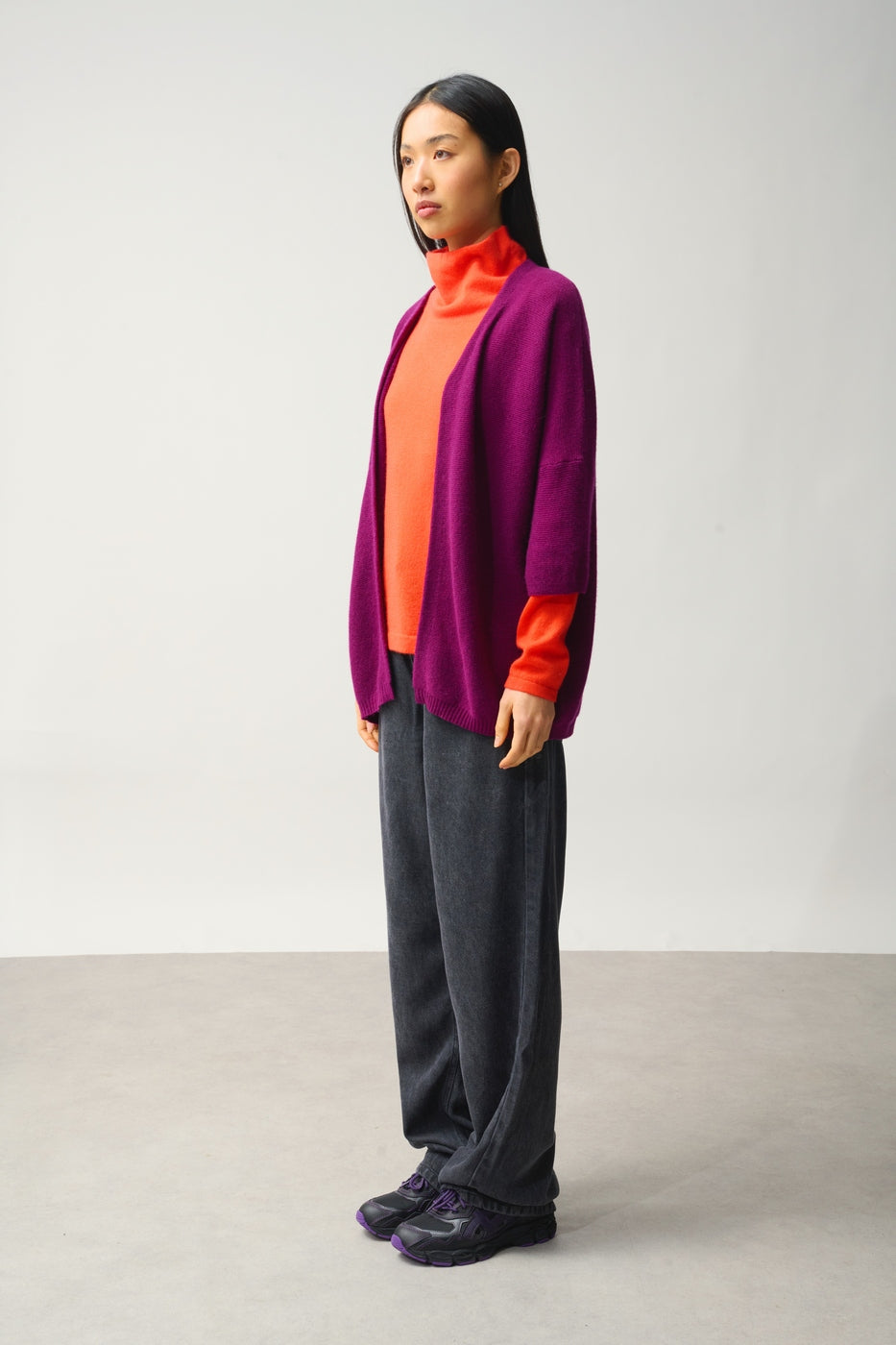 Open V-Neck 3_4-Sleeve Cardigan - Mendip - Purple