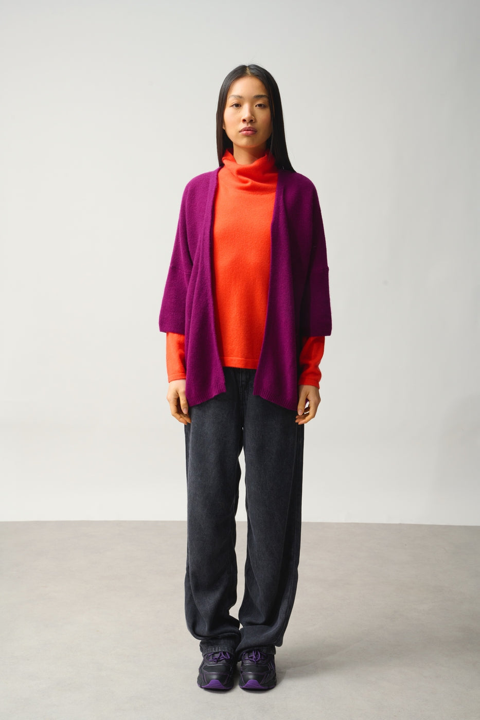 Open V-Neck 3_4-Sleeve Cardigan - Mendip - Purple