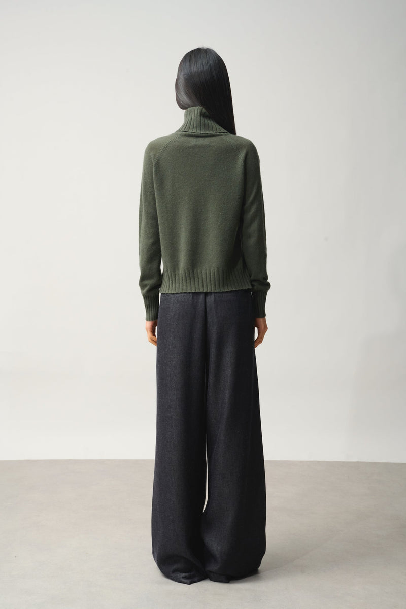Pull Col Roulé - 100% Cachemire 2 Fils - Kaki
