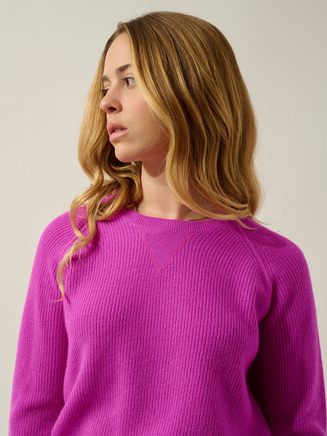 Pull Col Rond Célimène - 100% Cachemire, 2 Fils - Violet Fluo