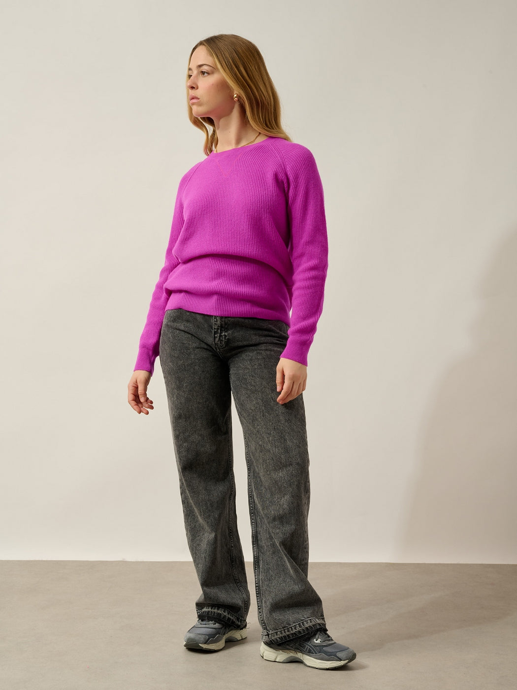 Pull Col Rond Célimène - 100% Cachemire, 2 Fils - Violet Fluo