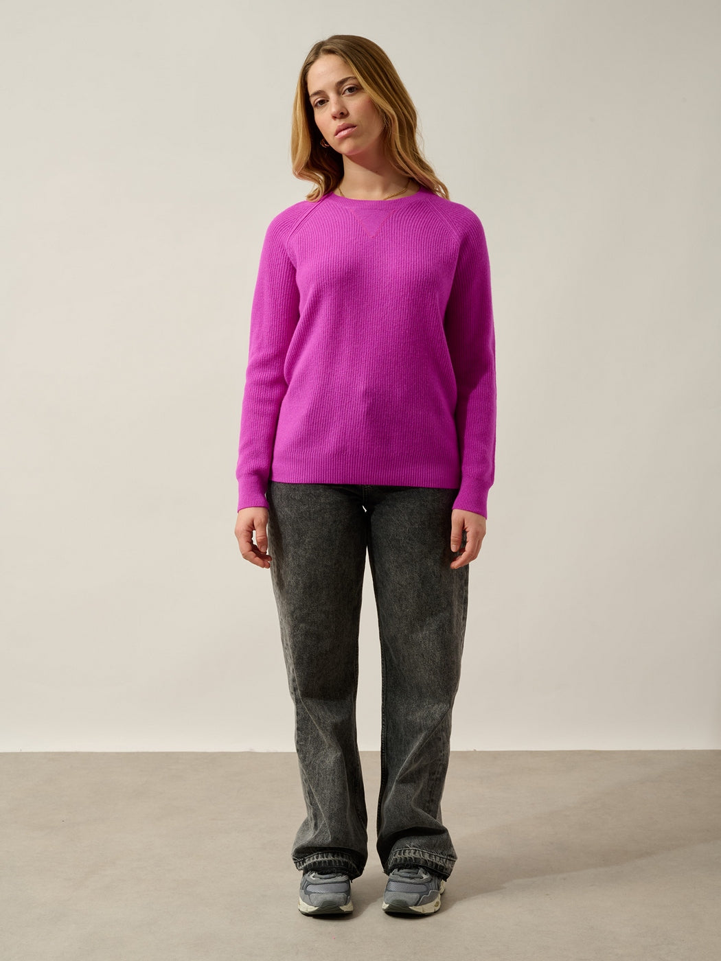 Pull Col Rond Célimène - 100% Cachemire, 2 Fils - Violet Fluo