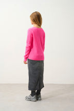 Jersey Cuello en V - 100% Cachemira 2 Hilos - Rosa Fluorescente