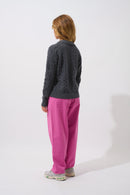 4-Thread Open Polo Collar Sweater - Elysandra - Anthracite Heather