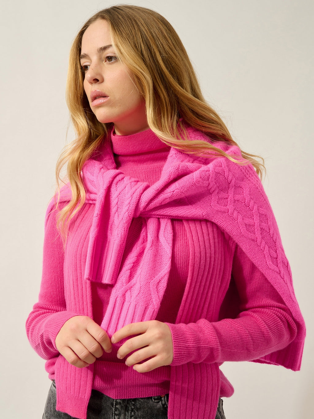 Pull Col Roulé Suzie - 100% Cachemire, 2 Fils - Flamant Rose
