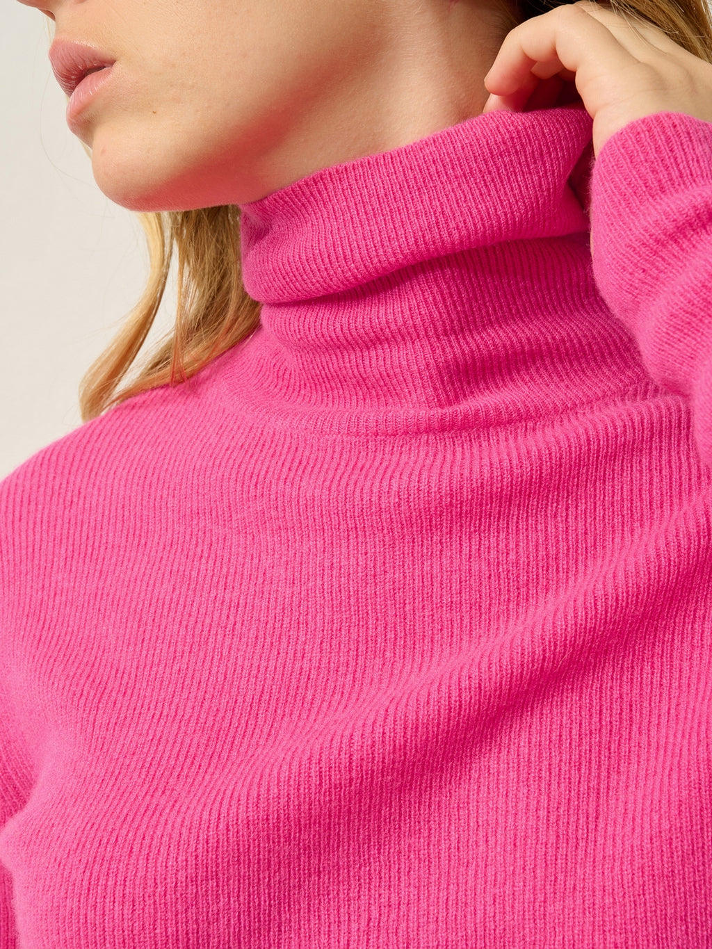 Pull Col Roulé Suzie - 100% Cachemire, 2 Fils - Flamant Rose