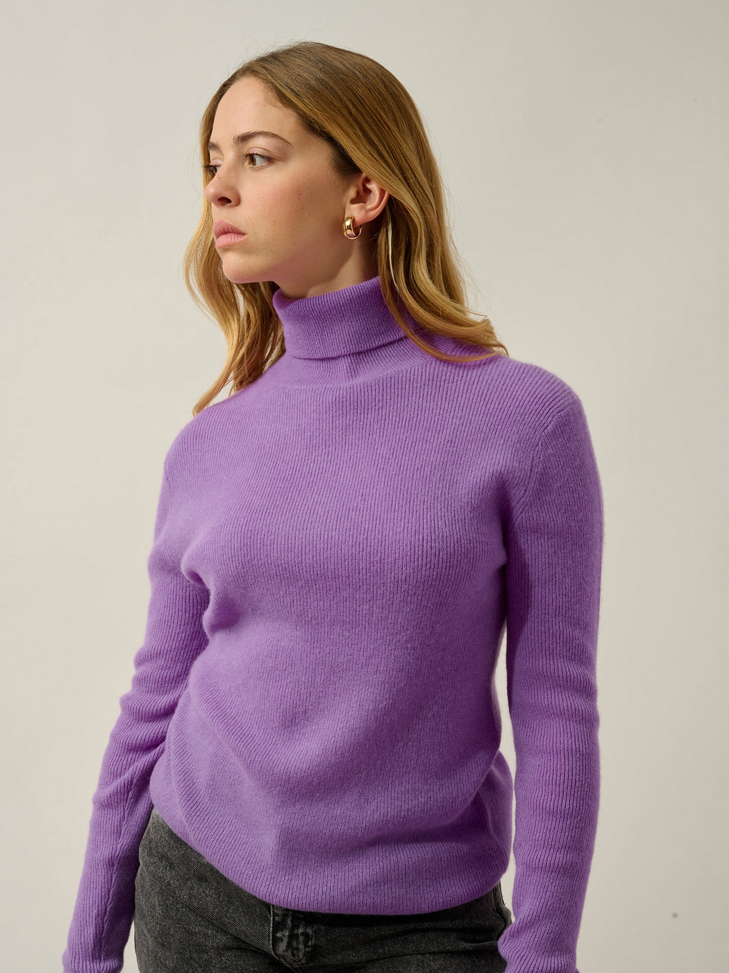 Pull Col Roulé Suzie - 100% Cachemire, 2 Fils - Parme