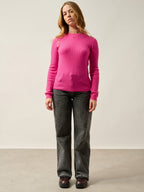 Pull Col Rond Bella - 100% Cachemire, 2 Fils - Flamant Rose - Femme