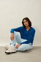 Jersey de cuello en V - Agel - Azul jaspeado