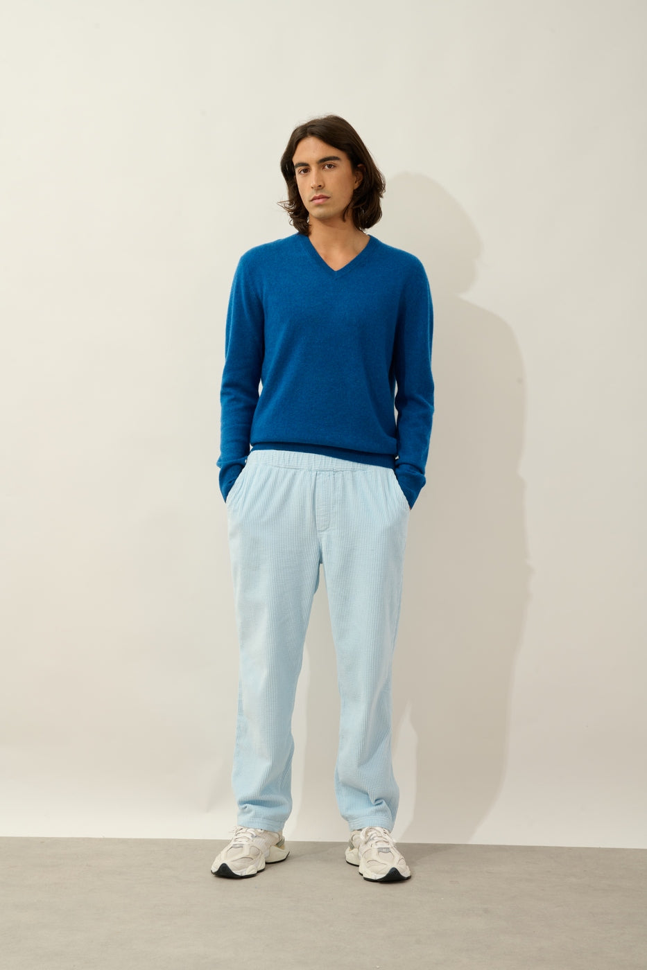 Jersey de cuello en V - Agel - Azul jaspeado