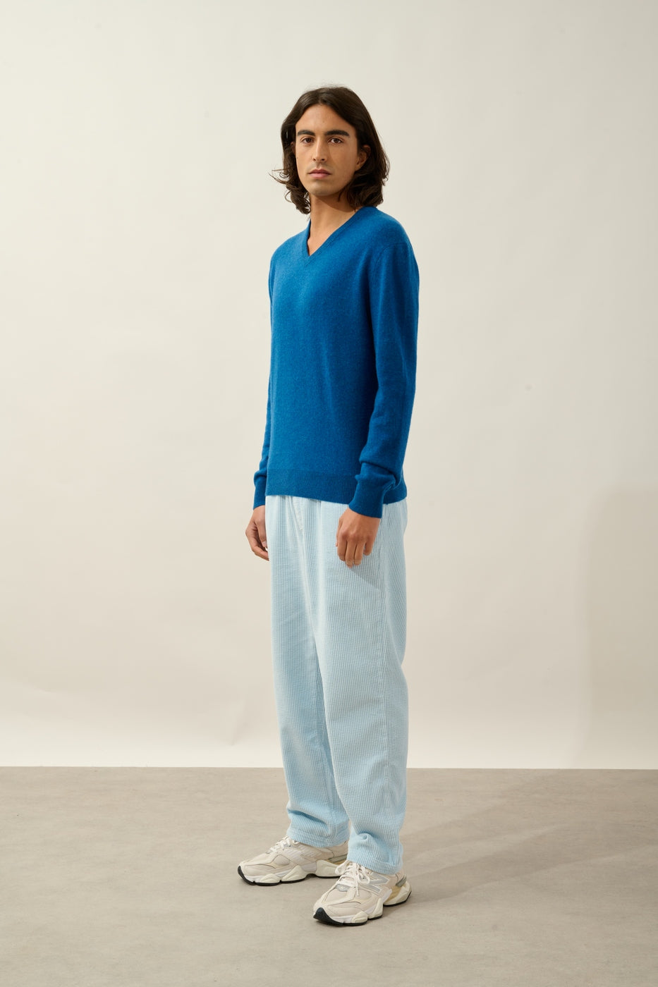 Jersey de cuello en V - Agel - Azul jaspeado