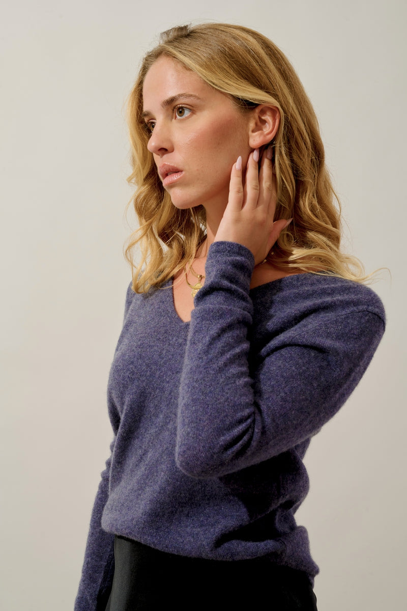 Pull Col V - Galise - Violet Gris Chiné