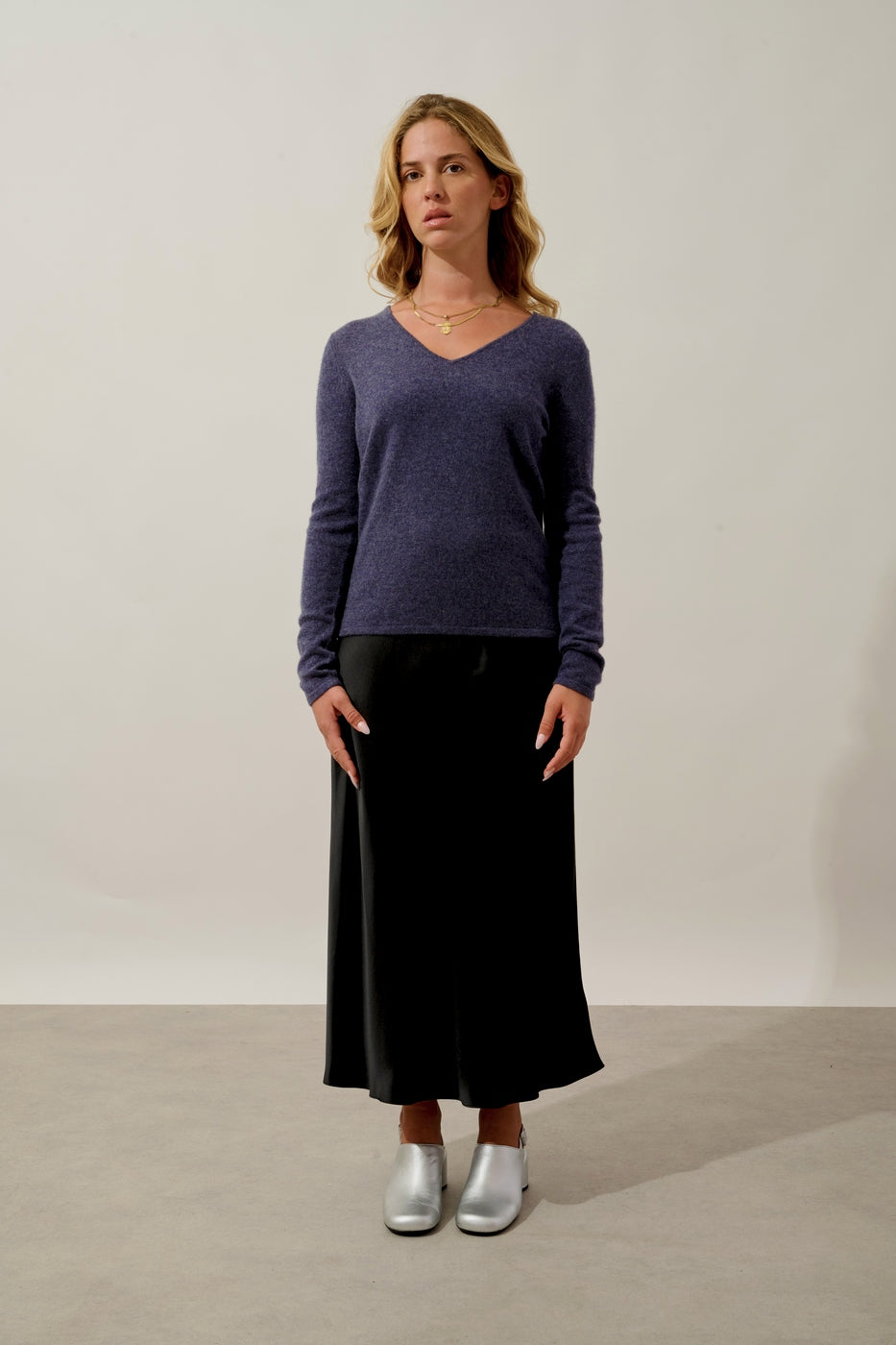 V-Neck Jumper - Galise - Heather Grey Violet