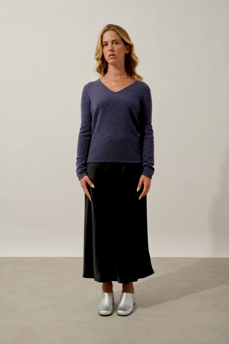 Pull Col V - Galise - Violet Gris Chiné