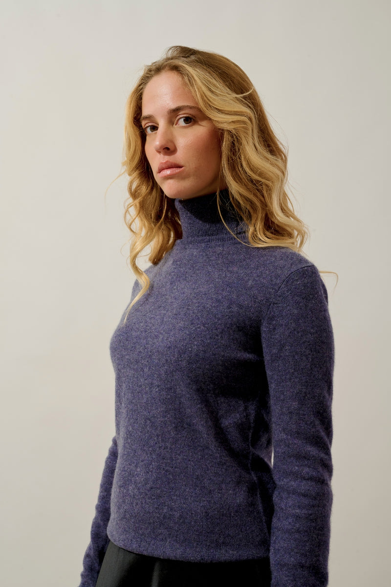 Pull Col Roulé - Bise - Violet Gris Chiné