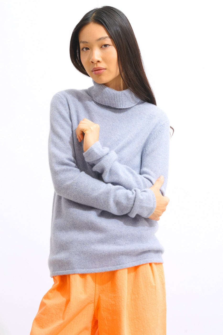 Jersey de cuello alto de 4 hilos - Linda - Azul marfil