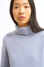 Jersey de cuello alto de 4 hilos - Linda - Azul marfil