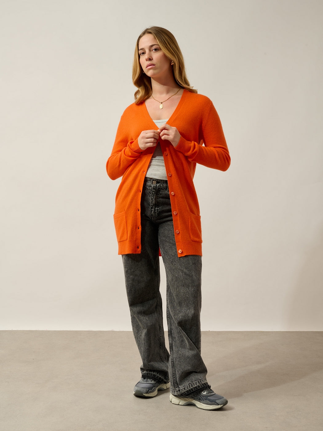Cardigan Col V Cimet - 100% Cachemire, 2 Fils - Carotte