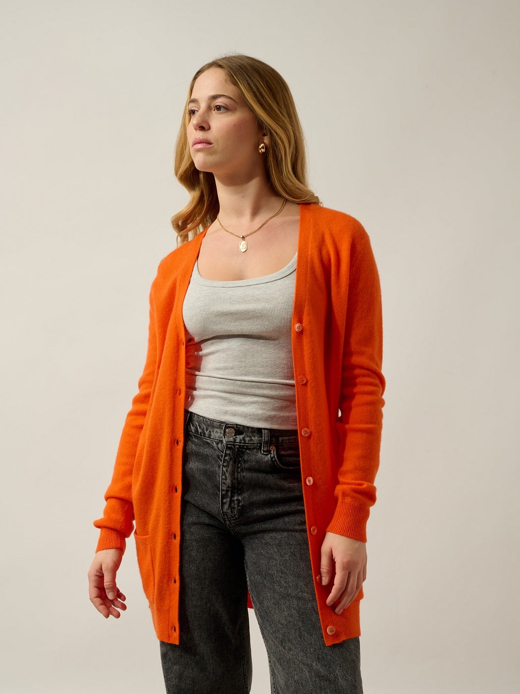 Cardigan Col V Cimet - 100% Cachemire, 2 Fils - Carotte