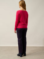 Pull Col Bateau Lanfon - 100% Cachemire, 2 Fils - Magenta Red
