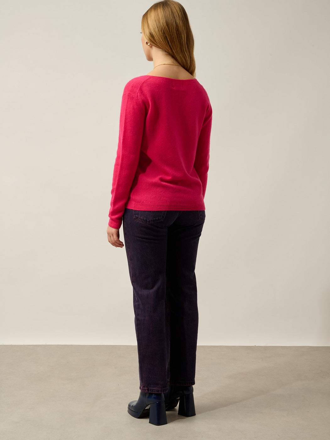 Pull Col Bateau Lanfon - 100% Cachemire, 2 Fils - Magenta Red