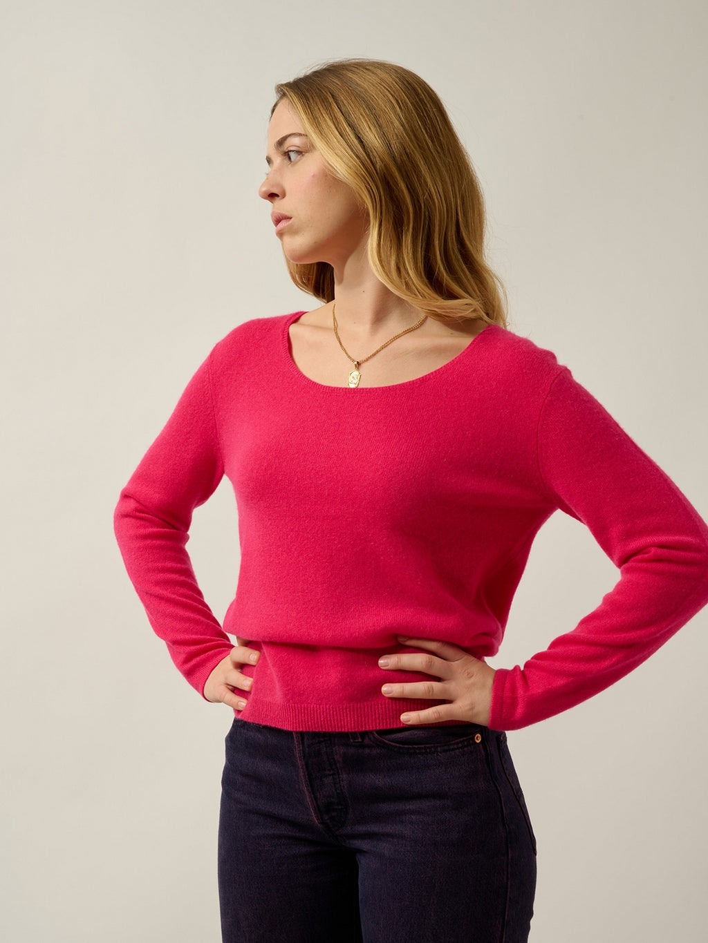 Pull Col Bateau Lanfon - 100% Cachemire, 2 Fils - Magenta Red