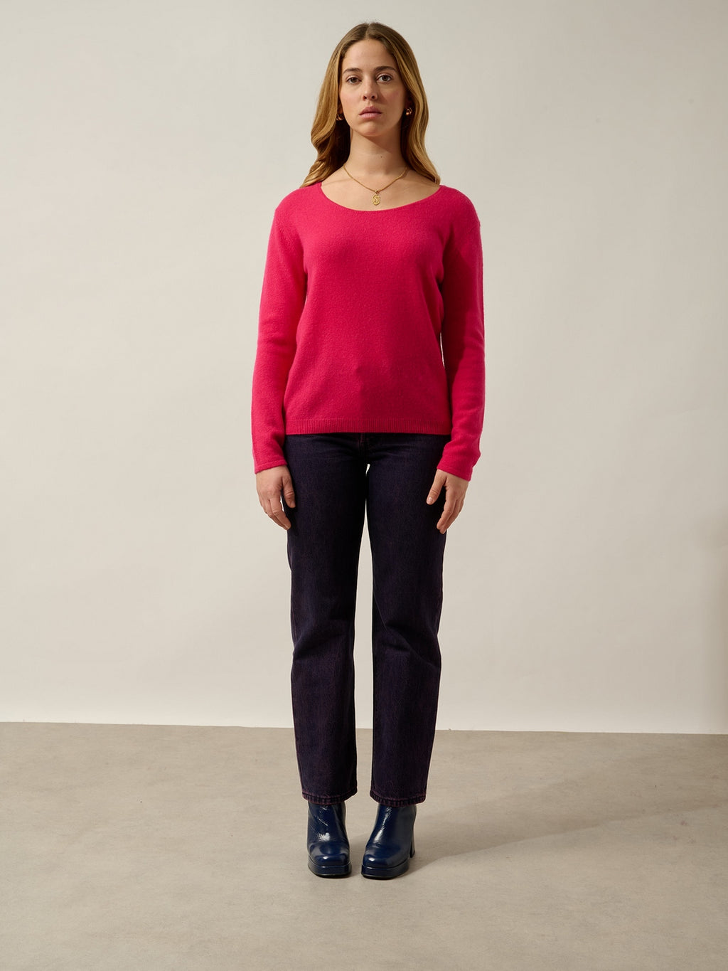 Pull Col Bateau Lanfon - 100% Cachemire, 2 Fils - Magenta Red