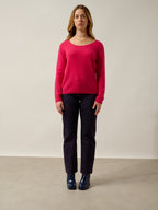 Pull Col Bateau Lanfon - 100% Cachemire, 2 Fils - Magenta Red