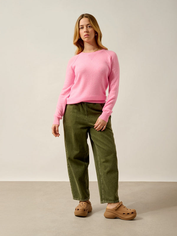 Jersey de Cuello Redondo Etret - 100% Cachemira, 2 Cabos - Rosa Flúor Jaspeado