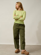 Estaris Button-Back Crew Neck Jumper - 100% Cashmere, 2-Ply - Lime