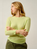 Estaris Button-Back Crew Neck Jumper - 100% Cashmere, 2-Ply - Lime