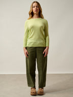 Estaris Button-Back Crew Neck Jumper - 100% Cashmere, 2-Ply - Lime