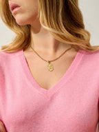 Camiseta de cuello en V Kali - 100% cachemira, 2 hilos - Rosa caramelo - Mujer