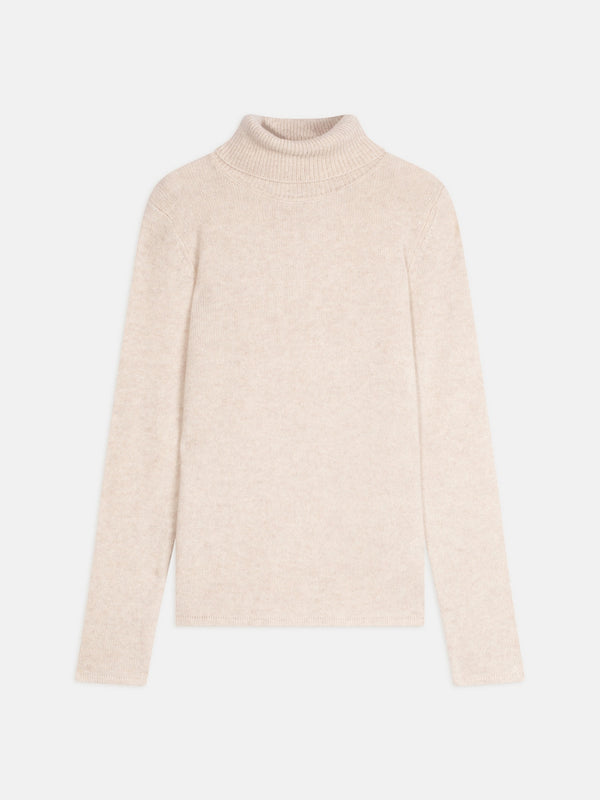 Pull Col Roulé 4 Fils Linda - Beige Chiné - Femme