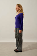 Pull Col V 4 Fils Chelsea - Purple - Femme