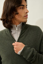 Candice Half-Zip Jumper - Mottled Khaki - Men