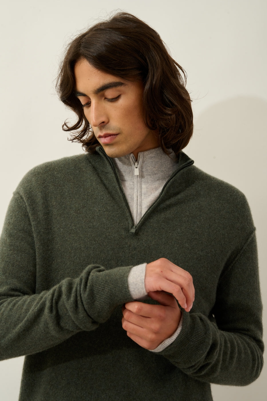 Candice Half-Zip Jumper - Mottled Khaki - Men