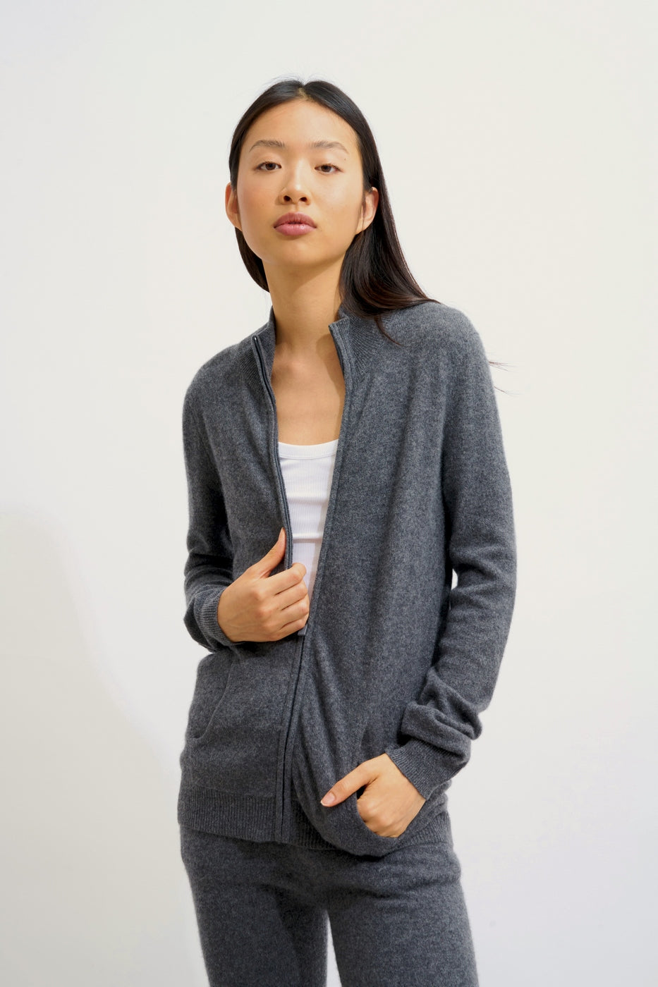 Gilet Zippé Col Montant - Ayr - Anthracite Chiné