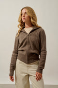 Antigo 4-Ply Zip-Up Funnel Neck Cardigan - Heather Taupe - Women