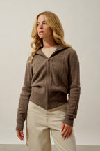 Antigo 4-Ply Zip-Up Funnel Neck Cardigan - Heather Taupe - Women