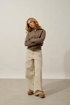 Antigo 4-Ply Zip-Up Funnel Neck Cardigan - Heather Taupe - Women