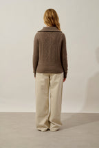 Antigo 4-Ply Zip-Up Funnel Neck Cardigan - Heather Taupe - Women